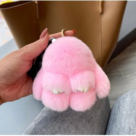 Soft Fluffy Rabbit Keychain Cute Plush Bunny Key Rings Plush Bunny Key Rings Faux Fur Keyring Pompom Keychain Decoration (pink(13cm))