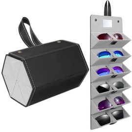 Unaone Travel Sunglasses Organizer, Foldable Sunglasses Travel Case for Multiple Sunglasses, Hanging Glasses Storage Box