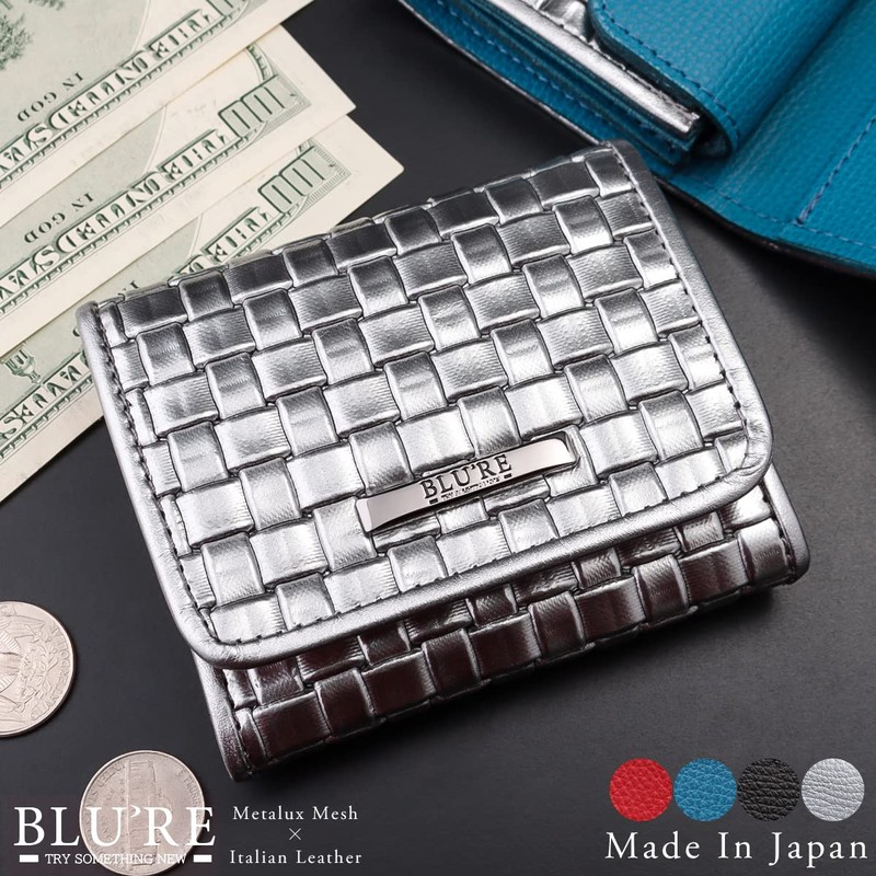 Broule Men's Bifold Wallet, Genuine Italian Leather, Metallax Mesh, Compact,