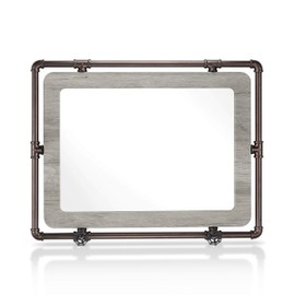 247SHOPATHOME Harimon Metal Pipe Wall Mirror, Vintage Gray Oak