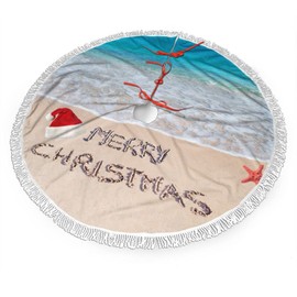 Christmas Tree Skirt Santa Hat On The Beach 36" Tree Skirt for Xmas Party Holiday Decoration