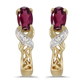 10k Yellow Gold Oval Rhodolite Garnet And Diamond Earrings