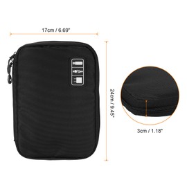 HARFINGTON Electronics Organizer 9.45" x 6.69" x 1.18" Double Layer Nylon Tech Organizer Travel Case for tech Pouch Cord Organizer Travel Accessories, Black
