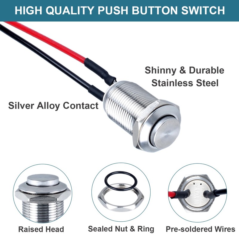 DMWD 5pcs 12mm Latching Push Button Switch High Round Head