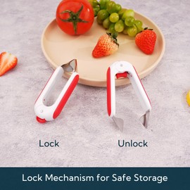 KITCHENDAO Strawberry Huller Corer Stem Remover with Safety Lock, Non-Slip Soft-touch Handle, Sharp Blades,Dishwasher Safe