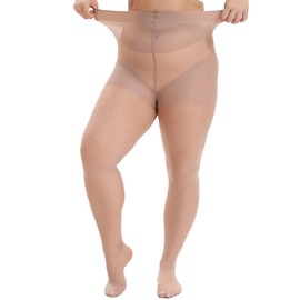 DUCMODA Queen Size Sheer Tights for Women, 20D Ultra Thin Control Top Pantyhose High Waist with Reinforced Toe-Light Suntan
