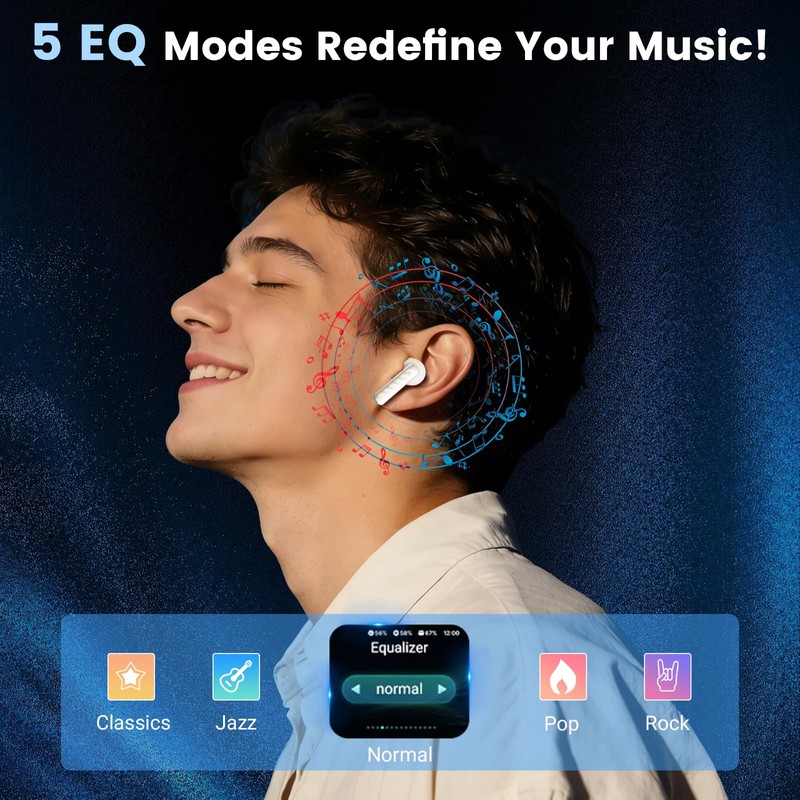 QJF Wireless Earbuds with Smart Touch Screen Bluetooth in-Ear Headphones