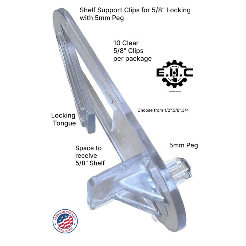 Shelf Support Clips Locking 5mm peg (Choose Your Shelf Thickness