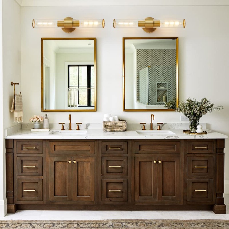 Vaziden Bathroom Light Fixtures, Gold Wall Sconce in Threaded Glass