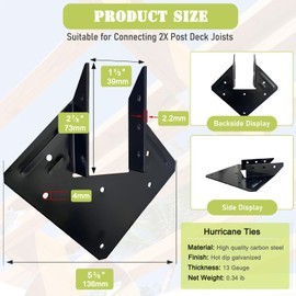 12 Pcs Black Hurricane Tie, 13 Gauge(Thickness 2.2mm) Joist Hangers, Fit 2x4,2x6 Truss to Rafter Connector for Roof Truss Timber, Hurricane Truss Hangers, Rafter Brackets,Hurricane Clips