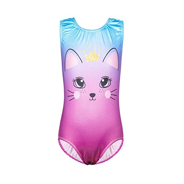 BAOHULU Girls Gymnastics Leotards Sparkle Print Athletic Clothes One Piece Dance Outfit B229_PinkCat_12A
