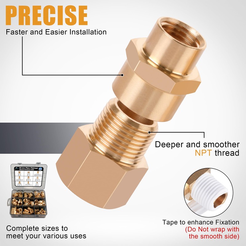 106PCS Brass Pipe Fittings Assortment Kit NPT Extension Adapter,Reducer Bushing,Hex