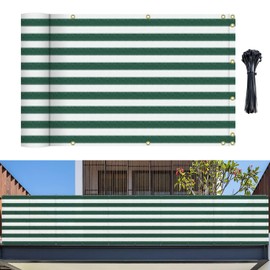 Bynbbur 3'x86' Balcony Privacy Fence Deck Fence Cover with Brass Grommets Shade Cloth for Apartments Railing, Patio, Backyard, Porch, Deck, Zip Ties Included, Green White Stripe