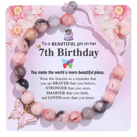 YUCSAWJK Birthday Butterfly Bracelet for 6-22 Years Old Girls,Inspirational Natural Stone Beads Bracelet, Wishes Birthday Card Daughter Granddaughter Niece Teenage Girl'S Trendy Bracelet (7th)