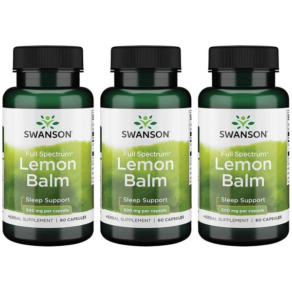Swanson Full Spectrum Lemon Balm Relaxation Sleep Support 500 Milligrams 60 Capsules (3 Pack)