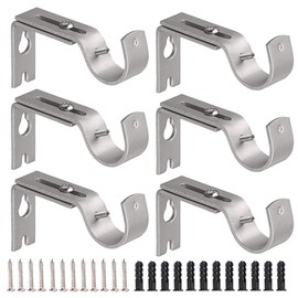 AYSUM Curtain Pole Brackets, 6Pcs Adjustable Curtain Rod Brackets for 25mm Poles, Metal Heavy duty Wall Rod Bracket Silver