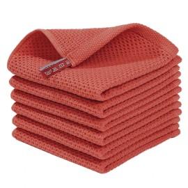 Toallas De Cocina Hanging Cotton Kitchen Towel Set Cotton Highly Absorbent Kitchen Tea Hand Dish Towels For Kitchensize: 12*12 inch*6 Pcs, color: Red, gsm: 299 and Below
