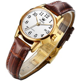 OLEVS Womens Leather Watches Silver Simple Easy Read Womens Watch Waterproof Simple Analog Quartz Ladies Watch Minimalist Elegant Arabic Numerals Small Wrist Watches for Women