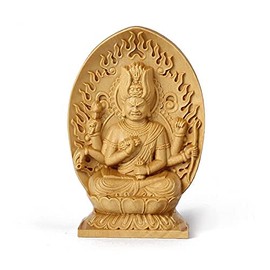 Buddha Statue [Aizen Myoo] Tsuge 2.8 inches (70 mm) Total Height Seated Statue Mini Buddha Sculpture Wood Figurine Figurine Feng Shui Praying Evil Protection