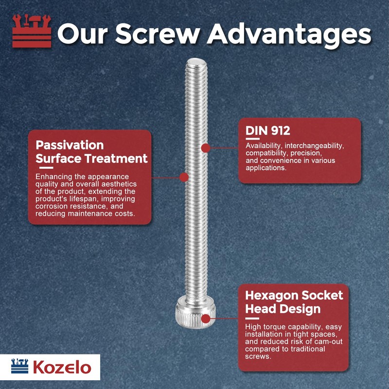 Kozelo 5pcs Socket Head Cap Screws - [M4-0.7 x 100mm]