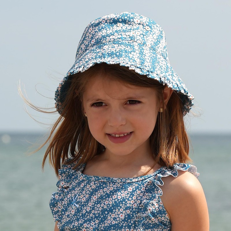 Playshoes Unisex Children's Reversible Sun Hat, Petrol flowers, 51