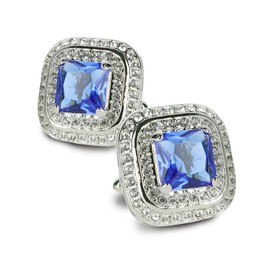 Vittorio Vico Square Colored Crystal Double Diamond Set Cuff Links (Royal/Silver, CL-7507)