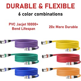 Kaxtde 6 Pack 6 FT/1.8M XLR Cables XLR Male to Female Mic Cables 3 Pins Balanced Microphone Cable DMX Lighting Cable Cord for Audio Mixer, Mic Mixer, Speaker System, Studio Recorder (6 Colors)