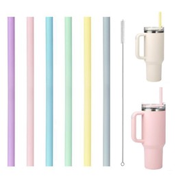6 Pack Silicone Straw Replacement, 12.2 Inches 40oz Tumbler Silicone Straws, Iced Coffee Straws, Extra Long Straws, Reusable Straws with Cleaning Brush…