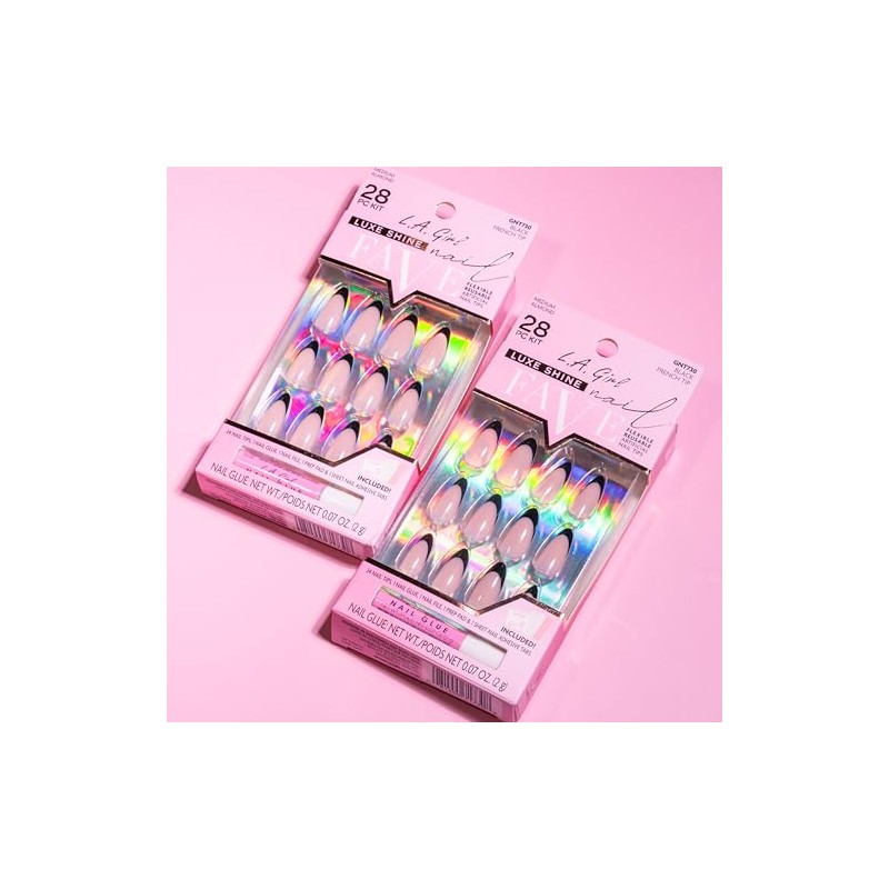 L.A. Girl Luxe Shine Nail Fave Nail Tips, Black French
