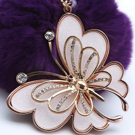 JK Home Ball Pom Pom Plush Butterfly Keychain for Car Phone Bag Toy Light Purple