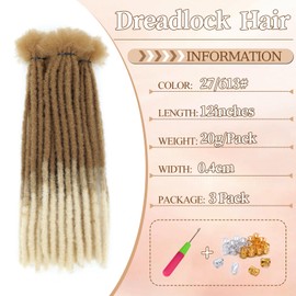 DXdixiu Dreadlock Extensions Synthetic Hair 30 Strands 100% Full Handmade Permanent Loc Extension Hair for Women/Men/Kids Daily Wear & Parties (27-613)