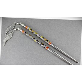 Perfect Hairstyle with Our Hair Accessories - Brown Yellow Set 2 Dangle Leaf Floral Flower Hair Chop Sticks Picks Pins 6 1/8" Fashionable Hair Accessory Hair Jewelry Accessories for Lady Women