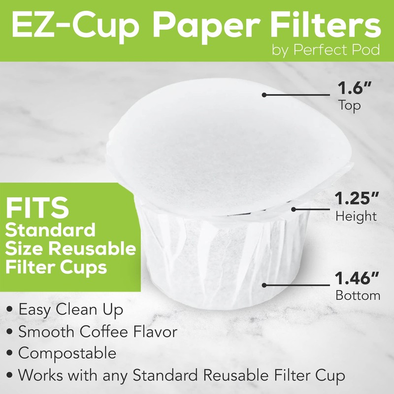 Perfect Pod EZ-Cup 2.0 Disposable Paper Coffee Filters for Single-Serve