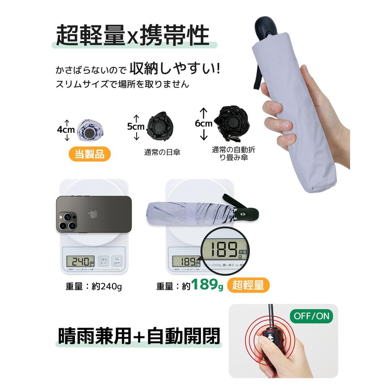 Ultra-Lightweight Umbrella, Weighs 6.7 - 7.9 oz (189 - 199