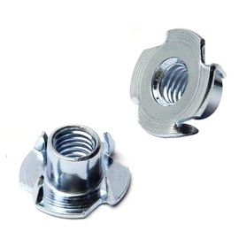1/4"-20 T-Nuts - 100PCS Tee Nuts with 5/16"-Inch Barrel Length - Zinc Plated Carbon Steel T-Nuts 4 Pronged Tee Blind Nuts for Wood, Rock Climbing Holds, Cabinetry, Furniture Applications