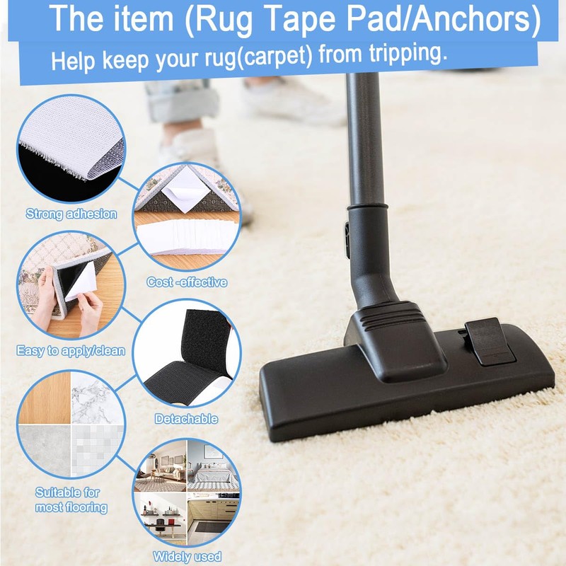Yorwe Rug Tape Pad, Rug Anchors Carpet Hook and Loop