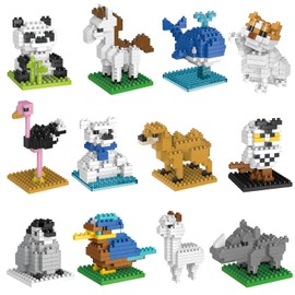 FUN LITTLE TOYS Mini Animals Building Blocks Sets for Goodie Bags, Prizes, Birthday Gifts, Party Favors for Kids 12 Boxes Christmas Stocking Stuffers