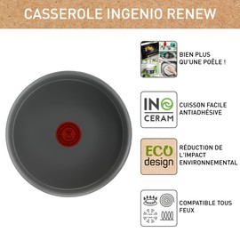 Tefal Ingenio Renew Cooking Pot 20 cm Non-Stick Recycled Healthy Cooking Thermo-Signal™ Safe Cooking Made in France Suitable for All Cookers Including Induction L2603002