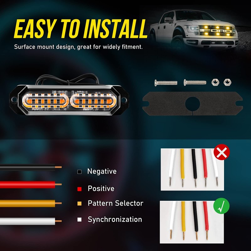 Led Grille Lights for Trucks, 12 Amber Led, Emergency Surface