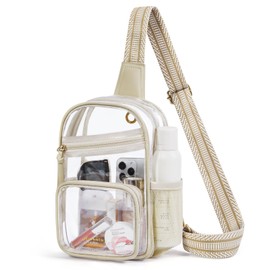 Missnine Clear Bag for Stadium Events Clear Sling Bag Fanny Pack Crossbody Purse for Sport Concert with Side Mesh Pocket