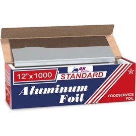 Ox Plastics Standard Premium Aluminum Foil | 12”x1000 Feet Long | Industrial Size and Strength | Commercial Grade & Length Foil Wrap for Food Service Industry and Home Use| Strong Silver (1 Pack)