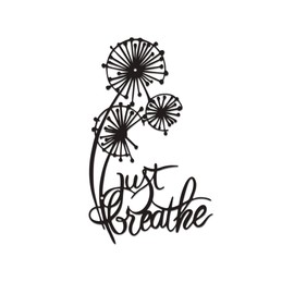 Rajukit Dandelion Wall Art with Just Breathe Quote – Inspirational Metal Flower Decor, Rustic Yoga & Office Wall Sculpture – Indoor/Outdoor Black Iron Dandelion Art for Home, Zen Spaces