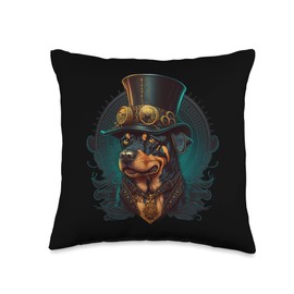 Rottweiler lover apparel for Rottweiler owner Steampunk Rottweiler Throw Pillow, 16x16, Multicolor