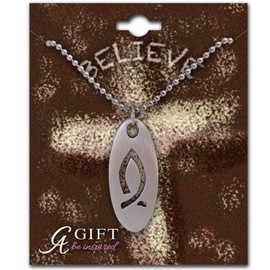 Cathedral Art PL411 Ichthus Cut-Out Oval Pendant, Includes Chain