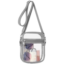 Clear Bag Stadium Approved - Durable Waterproof Crossbody Messenger Purse for Women, Transparent Bag with Zipper for Concerts & Sporting Events:_Grey