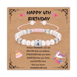 Toplstud 4 Year Old Girls Gifts, 4th Birthday Gifts for Girls, Birthday Bracelets Presents for Daughter Granddaughter Niece, Kids Jewellery Pink Bracelets
