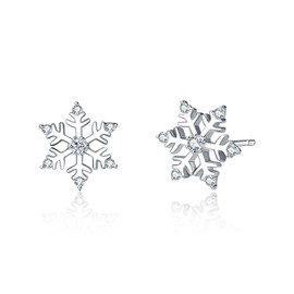 Snowflake Earrings, 925 Sterling Silver Stud Earrings with White Zircon Jewelry Gifts for Women Teens Girls