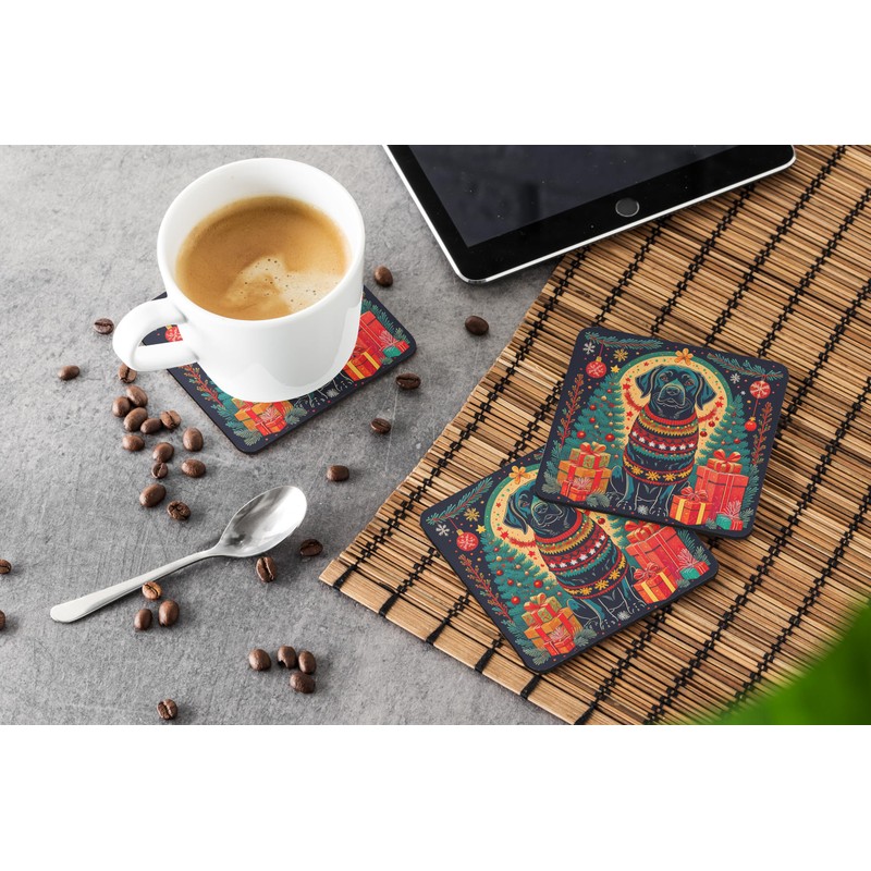 Black Labrador Retriever Christmas Foam Coasters