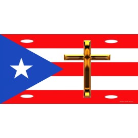 DIGIART INTERNATIONAL PUERTO RICO PUERTO RICAN FLAG HOLY CROSS METAL CAR NOVELTY LICENSE PLATE TAG