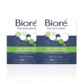Paños de limpieza facial diarios Bioré, con fibras que atrapan la suciedad para una limpieza profunda de los poros y eliminación de maquillaje sin res